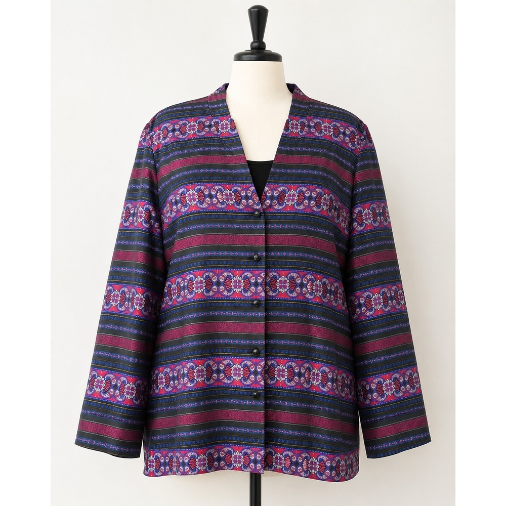 Talbots Silk Button Up Jacket Women‎ 24W Purple Paisley Metallic Cocktail  party